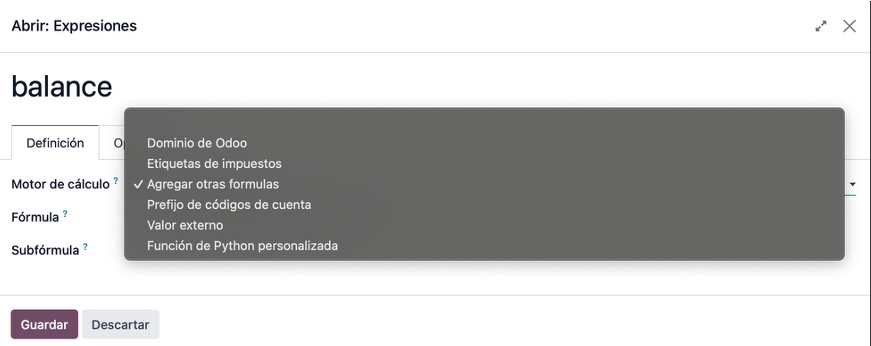Lista de motores de cálculo disponibles