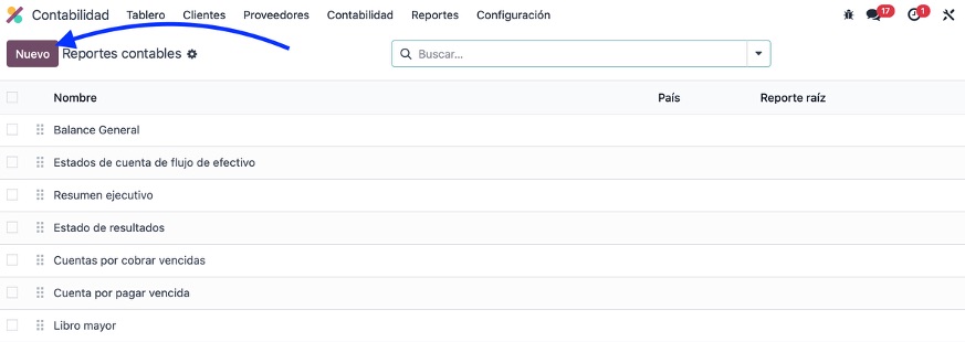 Crear nuevo reporte contable