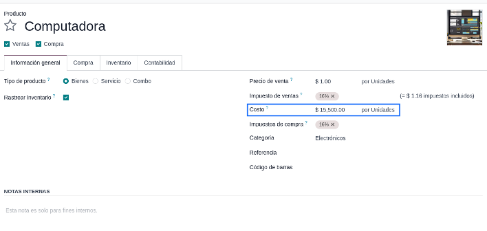 Precio del producto actualizado