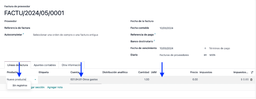 Reembolsos con campos sin creación inline