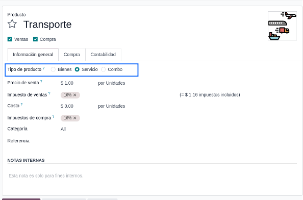 Producto tipo Servicio para el gasto extra