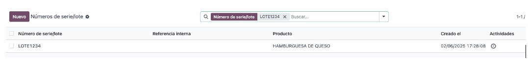 Búsqueda del lote en el listado