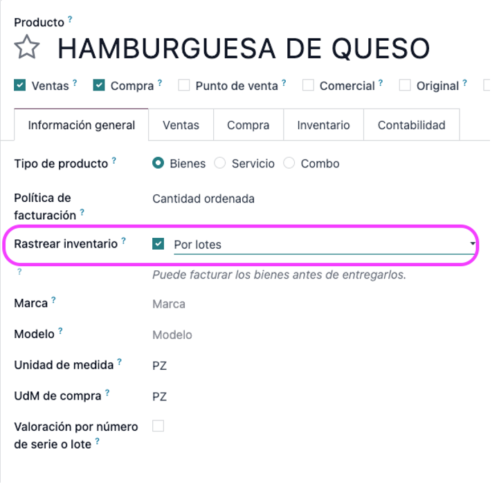 Configurar producto con rastreo por lotes