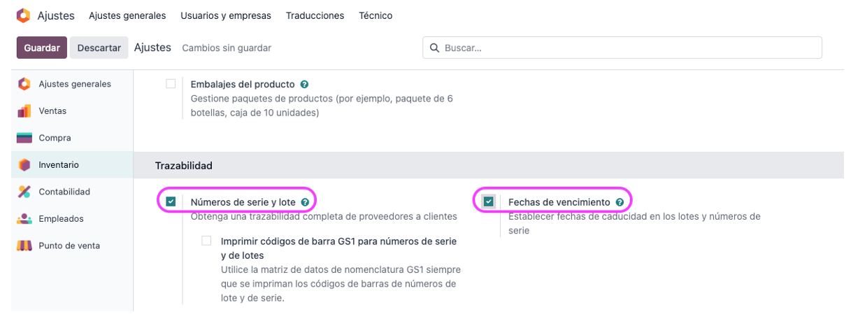 Activar trazabilidad por lote y fechas de caducidad