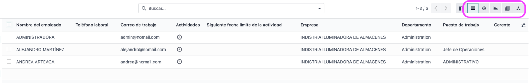 Vista lista del módulo de empleados